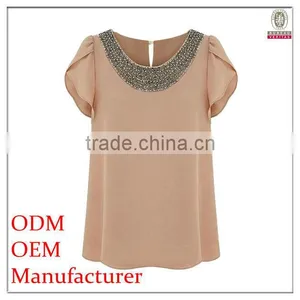 Ladies Western Style 50% Cotton 50% Polyester T-shirts With Beadings thumbnail-1