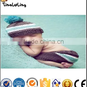 Colorful Knitted Woolen Crochet Baby Hat With Ball Top Selling for New Born Baby Photography Props thumbnail-1