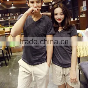 Bulk Wholesale Men's V-Neck Short Sleeve T-Shirt Slim Basic Tee Top Plain T Shirts For Printing thumbnail-6