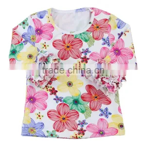 2017 Children Print 3/4 Sleeves Cotton Tops Icing Ruffle Girl Shirt Baby Shirt thumbnail-2