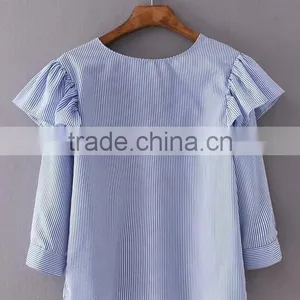 Runwaylover EY2388B 2017 New Style Ladies Fashion Falbala Stripe Blouse thumbnail-5