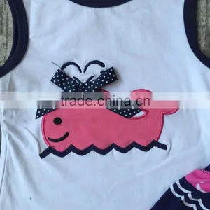 Baby Girls Shorts Sets Boutique Outfit Cute Hot Pink Whale Summer Cotton Chevron Sleeveless Clothes Macth With Necklace and Bow thumbnail-2