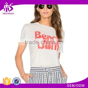 2017 Guangzhou Shandao Casual Summer 180g 100% Cotton Plain Dyed Wholesale Women Short Sleeve White T Shirt thumbnail-1