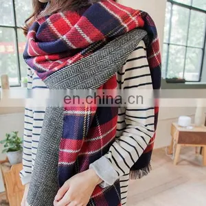 Plaid Cross Mixed Colors Women Winter Warmers Accessaries Woolen Scarves Shawls Women Fashion Scarves thumbnail-3