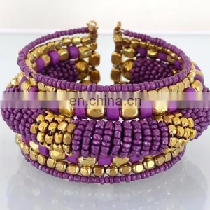 Purple Pearl Beaded Wholesale Fashion Cuff Bracelets-Indian Imitation Costume Cuff Bracelet-party Wear Cuff Bracelet thumbnail-1