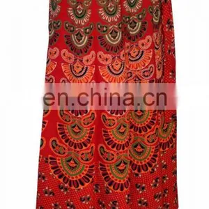 Wrap Around Skirt Peacock Printed Hippie Gypsy Women's Long Sarong Summer Hippie Beach Boho Cotton Wrap Around Skirt Dress thumbnail-3