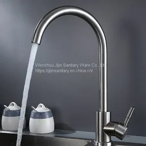 304 Stainless Steel Faucet Kitchen Faucet Hot and Cold Water Mixing Valve Rotary Drawing Sink Faucet thumbnail-1