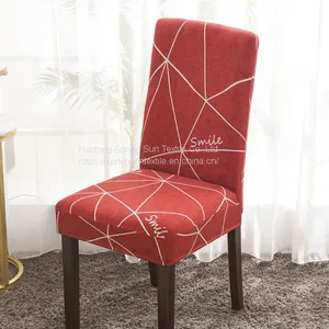 Red Printed Stretch Dining Room Chair Covers Soft Removable Dining Chair Slipcover thumbnail-1