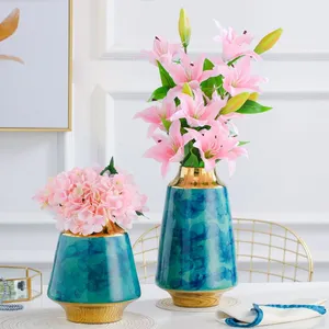 Fashion Wide Mouth European Light Luxury Jingdezhen Blue Ceramic Vase For Indoor Decor thumbnail-1