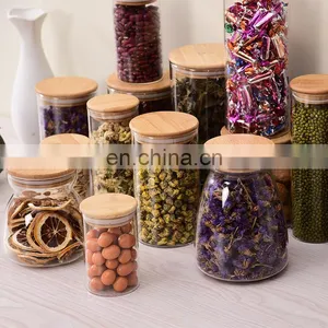 Amazon Top Seller Bamboo Storage Bottles Clear Glass Spice Food Jars Home Storage & Organization Kitchen Tabletop Container thumbnail-1