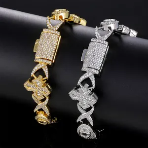 Hip Hop Jewelry Cuban Link Chain Bracelet With Cross Eye Design Iced Out Baguette CZ Stones Chain Gifts for Women thumbnail-1