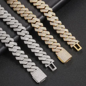 Moissanite Diamond Gold Plated Cuban Link Chain Necklace Christian Religious Bracelet for Men & Women thumbnail-1