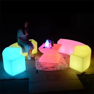 Outdoor Restaurant Garden Patio Event Party Lounge Cube Seats Plastic Furniture Led Bar Chairs and Tables Stools Set thumbnail-1