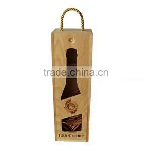 Natural Pine Wood Single Wine Box Carved Gift Box With Slide Lid thumbnail-1