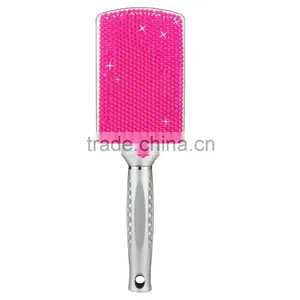 Women's Handcrafted Bling Bling Rhinestones Massaging Paddle Hair Brush Silver/Rose Red thumbnail-4