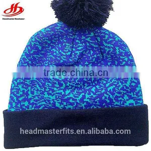 Custom Designer Jacquard Pom Pom Knitted Beanie thumbnail-1