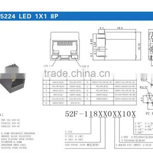 Single Port 8P Pcb Jack With LED Top Entry Female RJ45 LED Modular Pcb Connector thumbnail-2