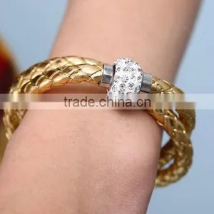 2014 Leather Bracelet, Crystal Rhinestone Bracelet, Leather Rhinestone Bracelet, Genuine Leather Womens Magnetic Bracelet thumbnail-6