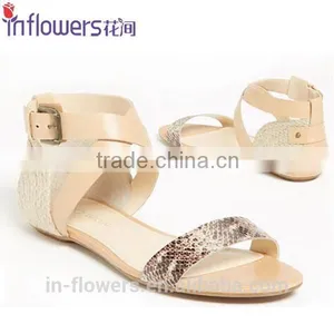 Ankle Strap Glitter Material Wholesale Ladies Flat Sandal Shoes thumbnail-1