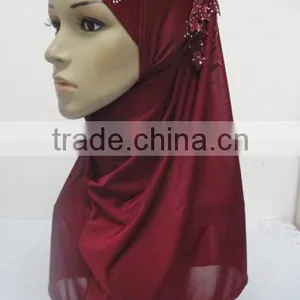 H309 Latest Instant Hijab With Lace Fringes and Rhinestones,muslim Scarf thumbnail-3