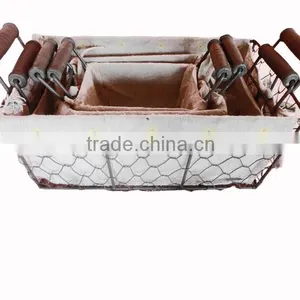 Set of 3 Metal Iron Chicken Wire Basket for Storage With Handle & Liner thumbnail-1