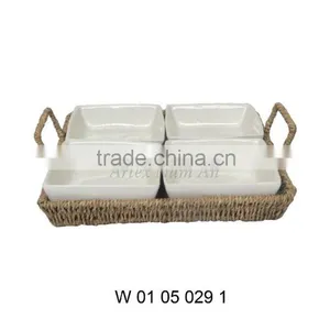 Square Seagrass Tray for Serving Tea thumbnail-1