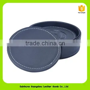 16016 Eco-friendly Leather Black Round Shape Leather/PU Drink Coaster thumbnail-1