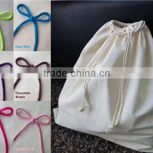 3.25 x 5 Muslin Bag With Yellow Double Drawstring thumbnail-2