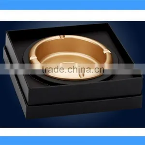 DCA009115G Golden Color Stainless Steel Table Ashtray With Leather Wrapped, Round Metal Ashtray With Leather thumbnail-2