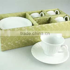 White Stock Lot for Sale Ceramic Tea / Coffee Cup & Saucer With Color Box 12 Pieces Set thumbnail-1
