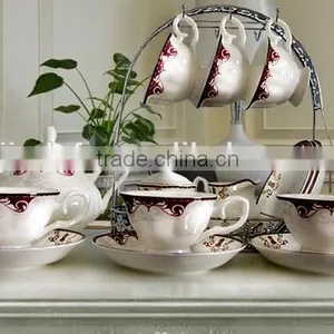 Porcelain Tea Sets High Quality Bone China Coffee Cups Set Ceramic Coffee Cup and Saucer Wedding Gift 17pcs Tea Set thumbnail-1