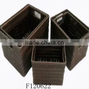 Set of Five Brown Plastic Storage Basket With Common Handle thumbnail-1