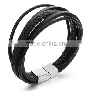 Multilayer Genuine Leather Rope Chain Man Bracelets Classical Simple Design Men Jewelry With Magnet Buckle thumbnail-3