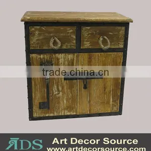 Antique Wooden Storage Cabinet With Metal Sign Decor thumbnail-1