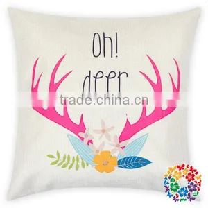 Christmas Santa And Deer Head Print 100% Cotton Pillow Covers Sofa Decorative Christmas Pillow Covers thumbnail-4