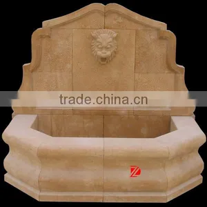 Yellow Marble Outdoor Wall Fountain Waterfalls With Lion Head thumbnail-1
