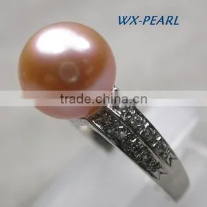 Golde Pearl Silver Ring With Tahitian Pink Pearl and Diamonds Ring thumbnail-1