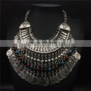 Multilayer Out Vintage Coins Color Beads Pendant Necklaces Jewelry for Women thumbnail-1