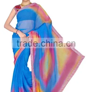 Spray Printed Designer Styles Saree With Blouse & Lace Border thumbnail-1