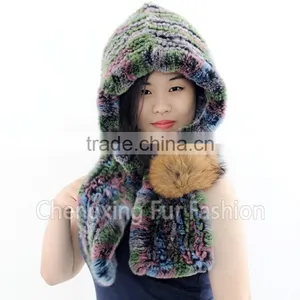 CX-C-242Q Genuine Rex Rabbit Fur Knitted Girls Fashion Winter Hat thumbnail-3