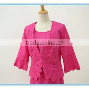 Linen Fabric Floral Embroidery Monogram Scallop Church Suits For Lady thumbnail-5