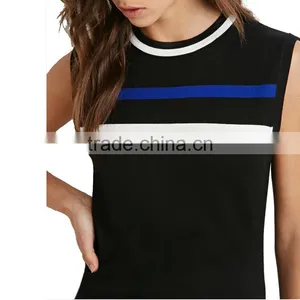 Black Viscos Slim Fit Crew Neck Sleeveless Knitted Dress With Stripes thumbnail-4