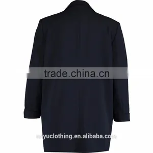 Machine Washable Fashion Navy Open Long Blazer for Women thumbnail-2