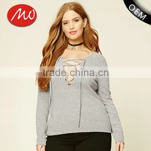 Simply Plain Long Sleeve Plus Size High Quality Pullover Sweaters for Fat Ladies thumbnail-1
