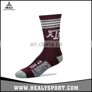 Hot Sale Custom NCAA Rugby Team Protect Leg Texas Sport Knitting Stripe Socks thumbnail-1
