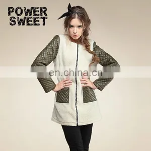 European Style White Lambs Wool Splicing Ladies Coat Design thumbnail-1