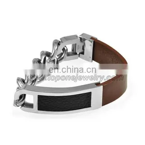 2017 China Factory Men's PU Leather and Stainless Steel Bracelet thumbnail-6