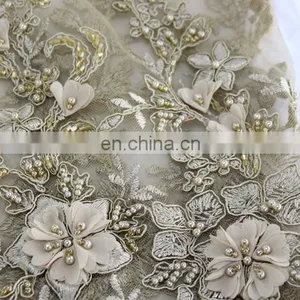 China Suppliers Handwork Embroidery Designs/handwork Beaded Lace Fabric/handwork 3d Embroidery Lace Fabric for Wedding Party thumbnail-3