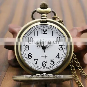 Yiwu Factory Bronze Hollow Gears Quartz Pocket Watch With Necklace Best Wedding Gift thumbnail-2