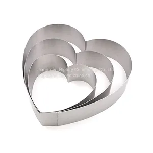 3Pcs Different Size 3d Diy Mousse Fondant Baking Custom Heart Shape Stainless Steel Cake Mould thumbnail-2
